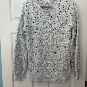 POL Open Knit Crew Neck Sweater in Soft Gray